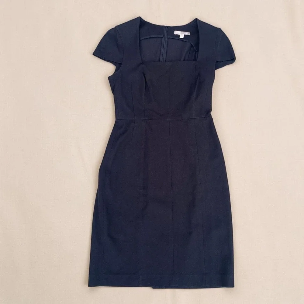 Banana Republic Black Square Neck Sheath Dress Size 6 Stretch LBD